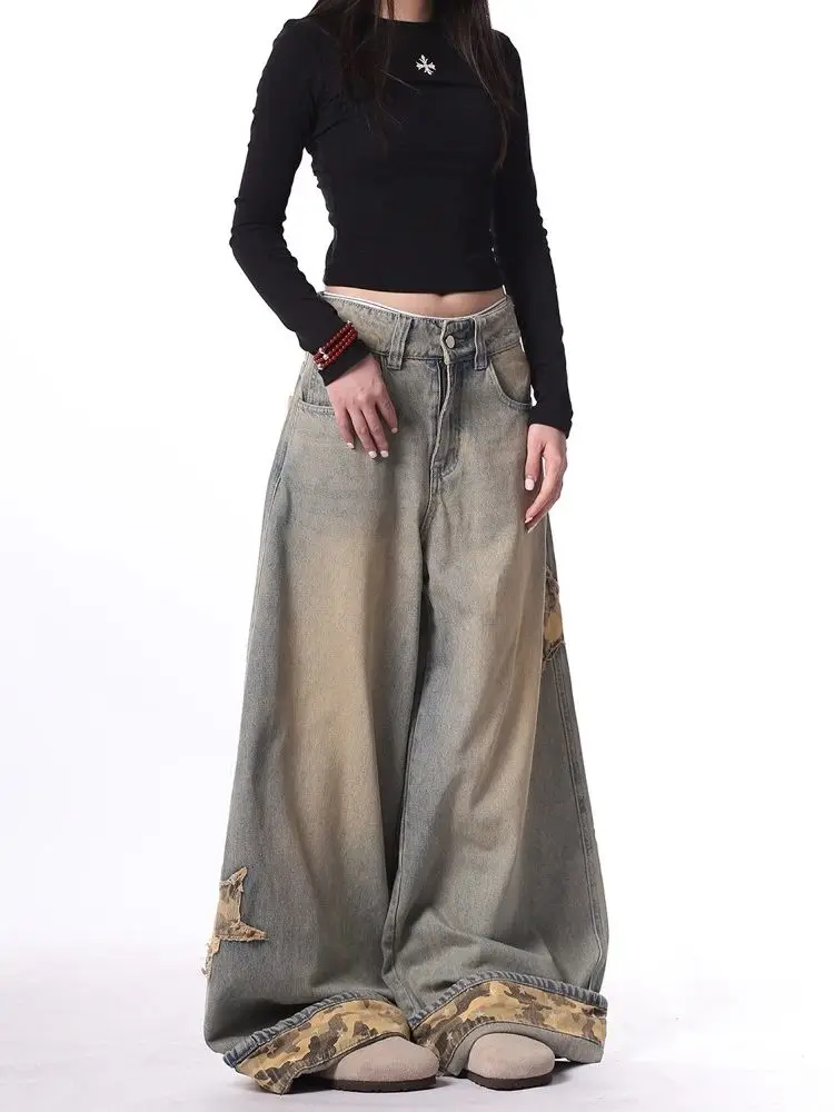Women's Y2k Star Jeans Oversize Grunge Wide Jean Pants Vintage Harajuku Baggy Jazz Dance Denim Trousers Alternative Clothes 2026