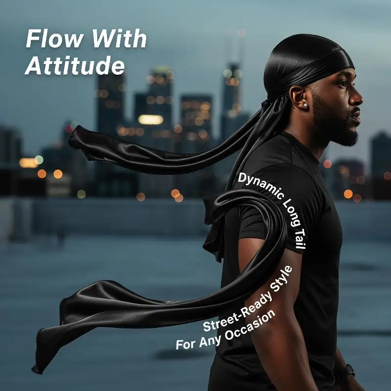 [T] Unisex Silky Long Tail Durag Pirate Hat Turban Fashion Headwraps Cap Bandana Women Men Headwear Caps Hijab Hair Accessories