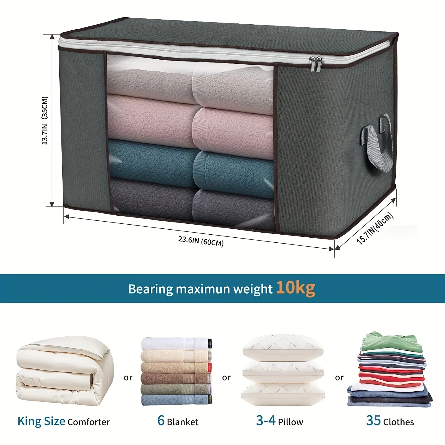 4/6/8pcs Durable Storage Bags with Handles - Foldable Closet Organizer for Clothing, Blankets, Comforters, Bed Sheets, Pillows