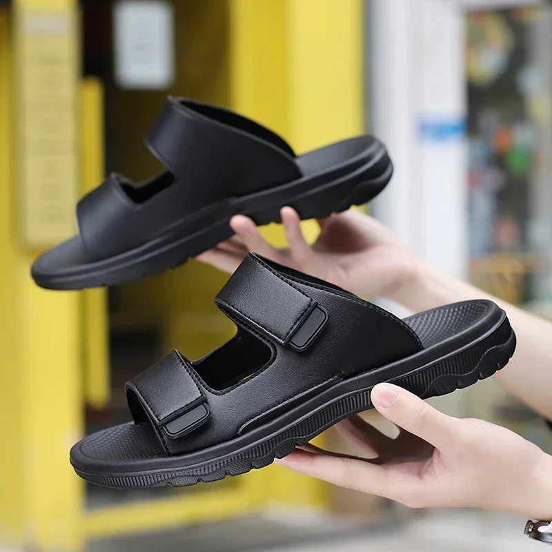 Outdoor Men Slippers Leather Lightweight Flip-flops Summer Casual Beach Sandals Male Flat Non-Slip Comfort Classic Lazy Slides