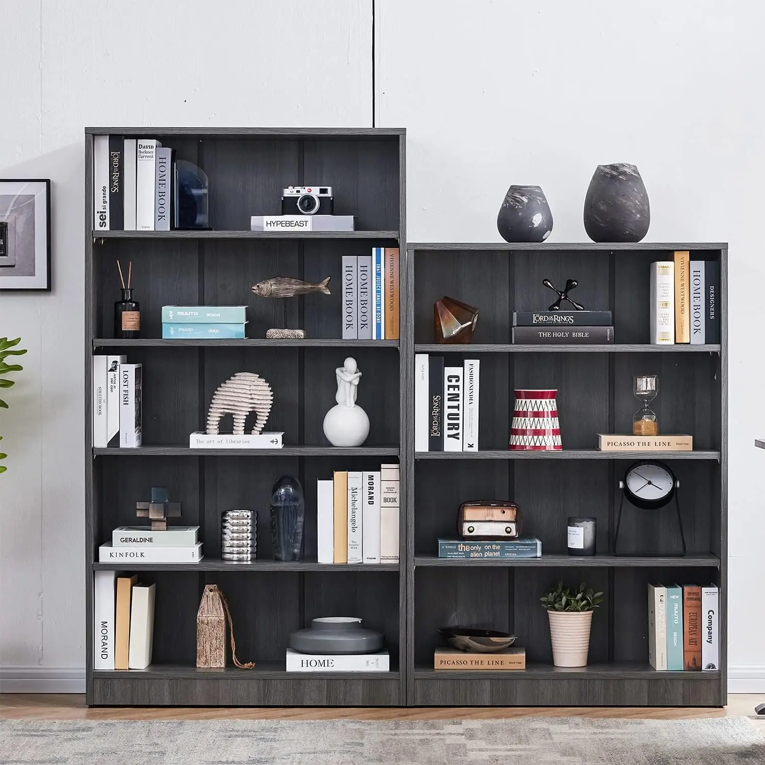 Libreria in legno a 5 ripiani espositore indipendente per la scuola dell'home Office (grigio, profondità 11.6 "* 33" larghezza * 59.8 "altezza)