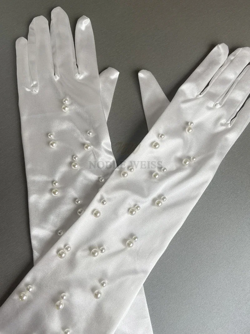 Gants de mariage longs en satin avec perles pour patients, gants de fête de mariage, accessoires personnalisés, cadeaux de mariage