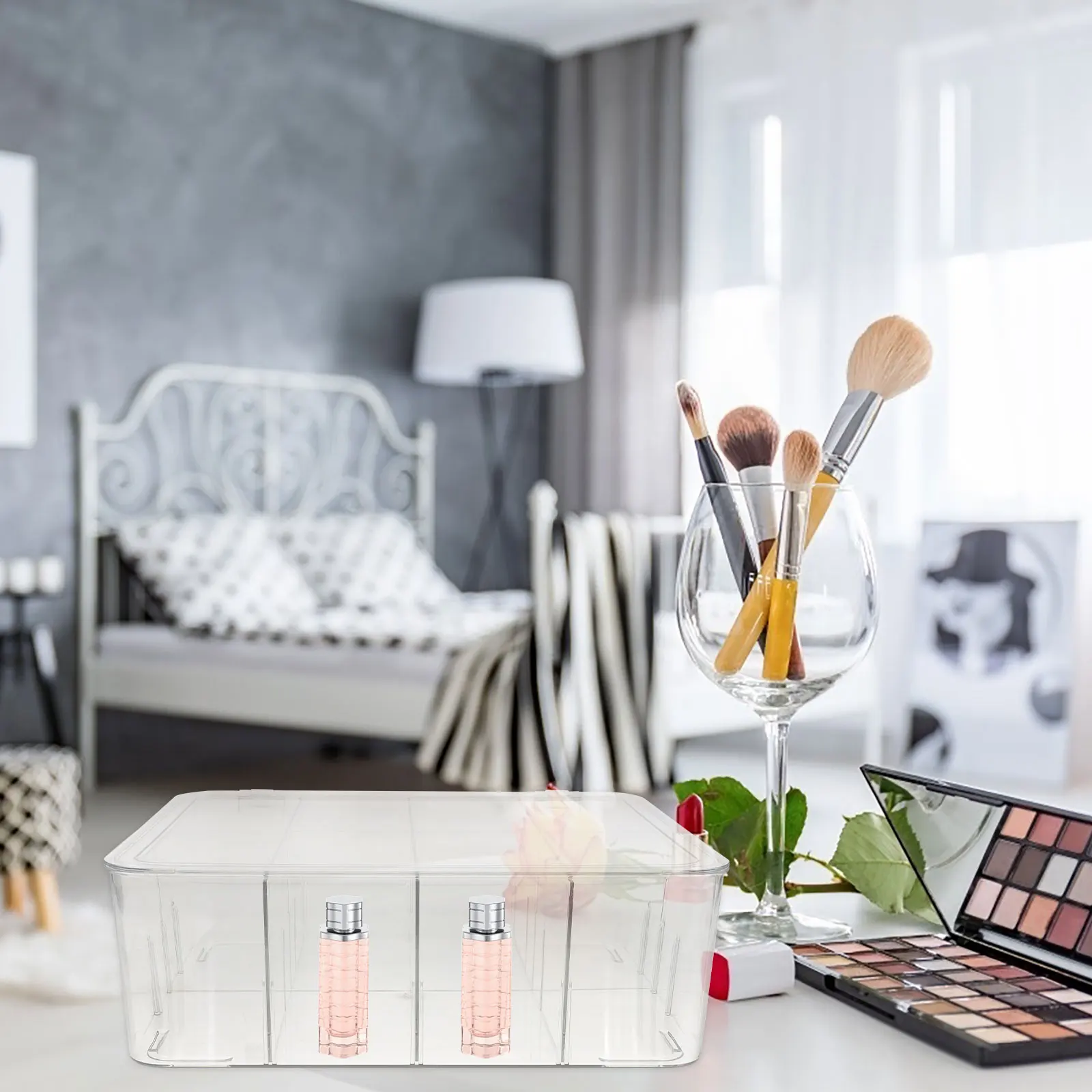 

8-Grid Makeup Storage Box Large Capacity Dustproof Adjustable Compartment Holder Lipstick Organizer Makeup