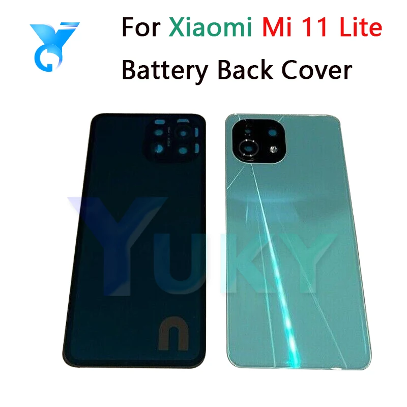 New 6.5 For Xiaomi Mi 11 Lite Back Battery Cover RedmiRear Housing Door Glass Panel Case Replacement Parts+With lens