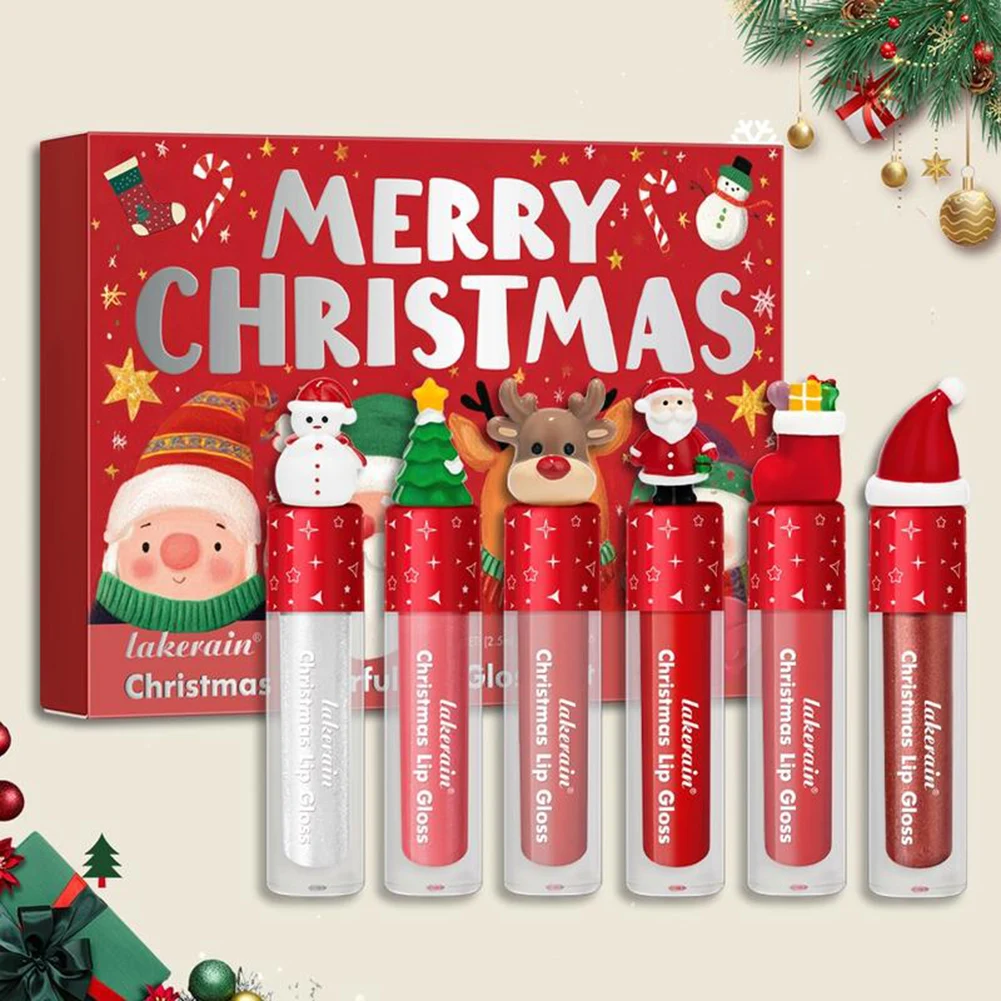 6개/세트 크리스마스 립 메이크업, 여성용 매트 리퀴드 립스틱, 립밤 포함, 오래 지속되는 방수 립글로스 크리스마스 선물