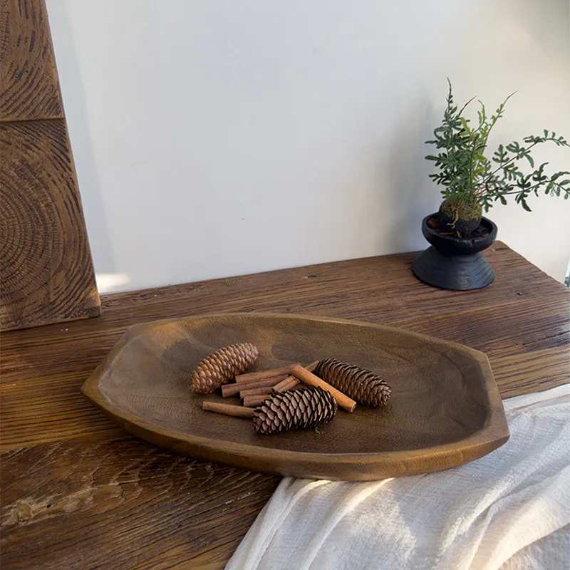 Creative Solid Wood Ship Tray Light Luxury Premium Dry Fruit Tray Living Room Dining Table Decorative Ornament Jewelry Dish