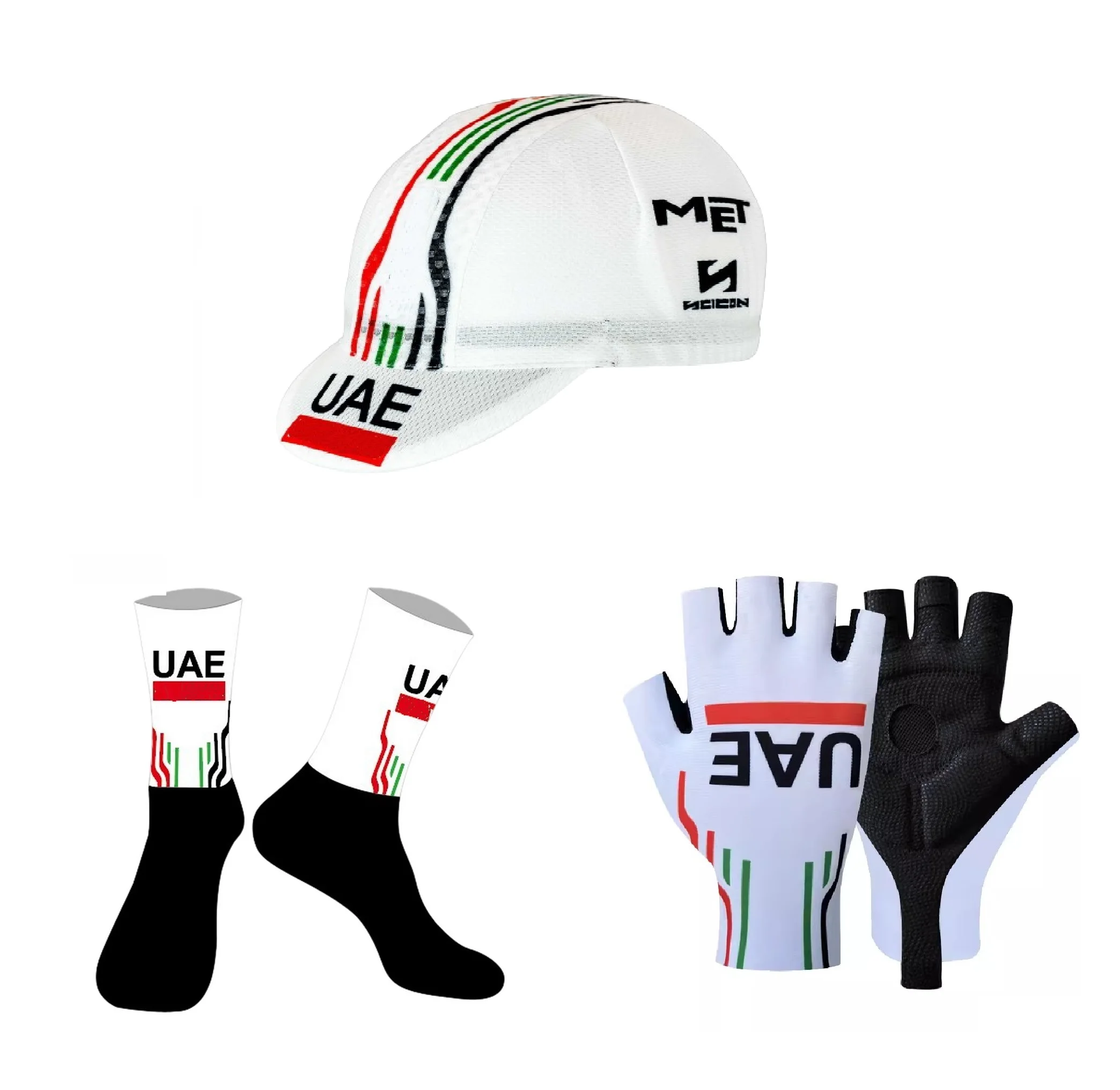 2024 UAE Team One Pair Half Finger Cycling Gloves + ONE PAIR CYCLING SOCKS +CAPS