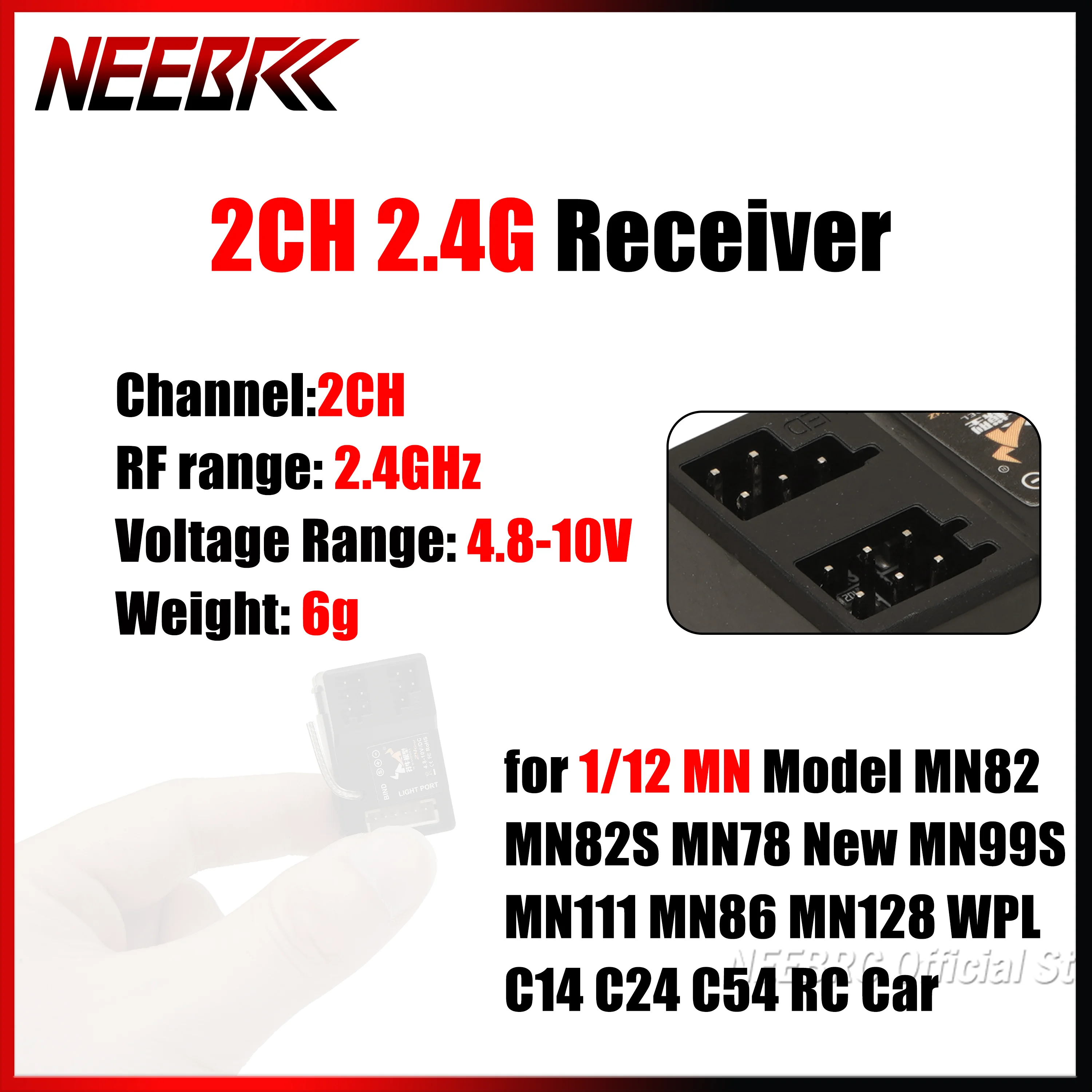 

2CH 2.4G Receiver with Linkage Light Group for MN 2 Channel Transmitter 1/12 RC Crawler Car MN Model MN82 MN78 MN99S MN128 MN168
