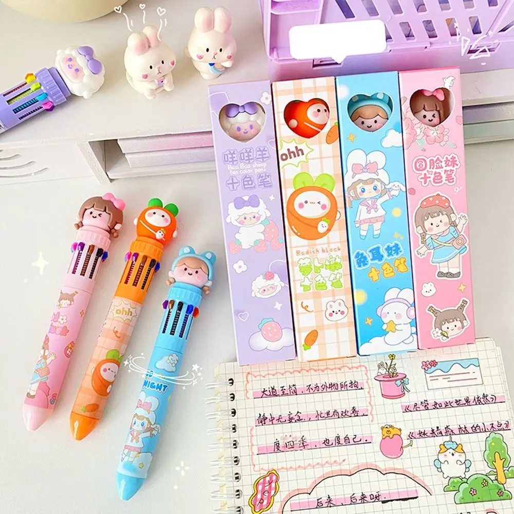 Kawaii 10 Colors Ballpoint Pen Multi color Korean Style Colorful Ink Gel Pens High Appearance Level Press Type