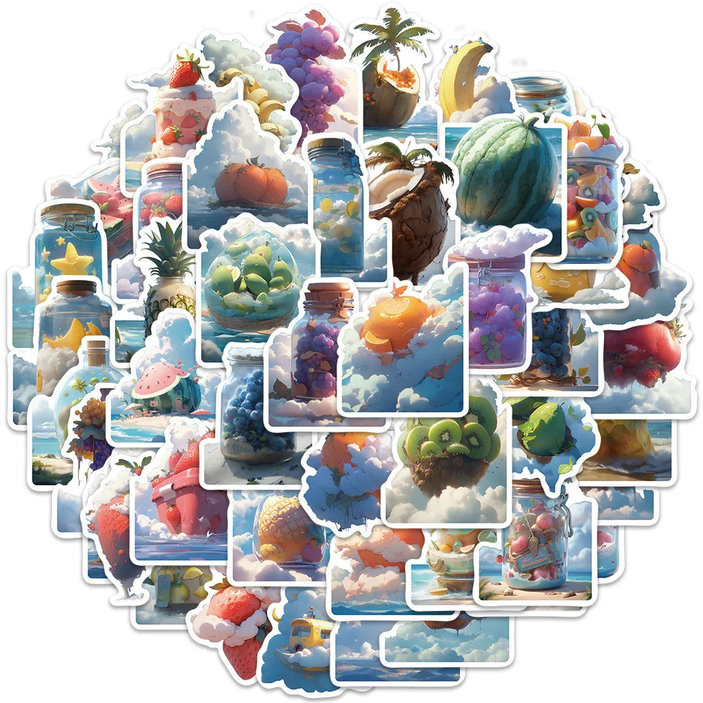 50-Piece Cartoon Cloud & Fruit Graffiti Stickers - Personalized Waterproof DIY Decor for Guitar, Notebook & Luggage