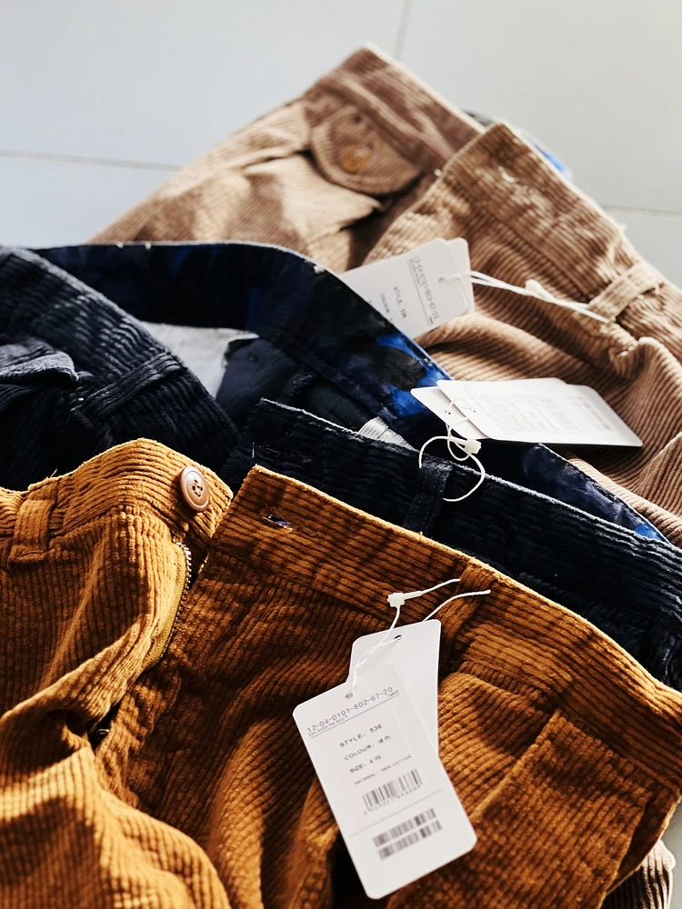 Vintage Loose Fit Corduroy Workwear Casual Pants Tapered 9-Length Cuffed Low Waist Cotton Blend Men's Everyday Trousers