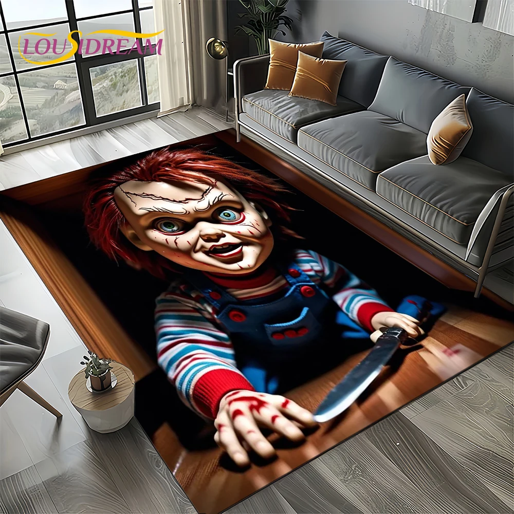 Horror Movie Chucky Pennywise Halloween Saw Character Carpet Rug for Living Room Bedroom Home Sofa Decoration,Non-slip Floor Mat