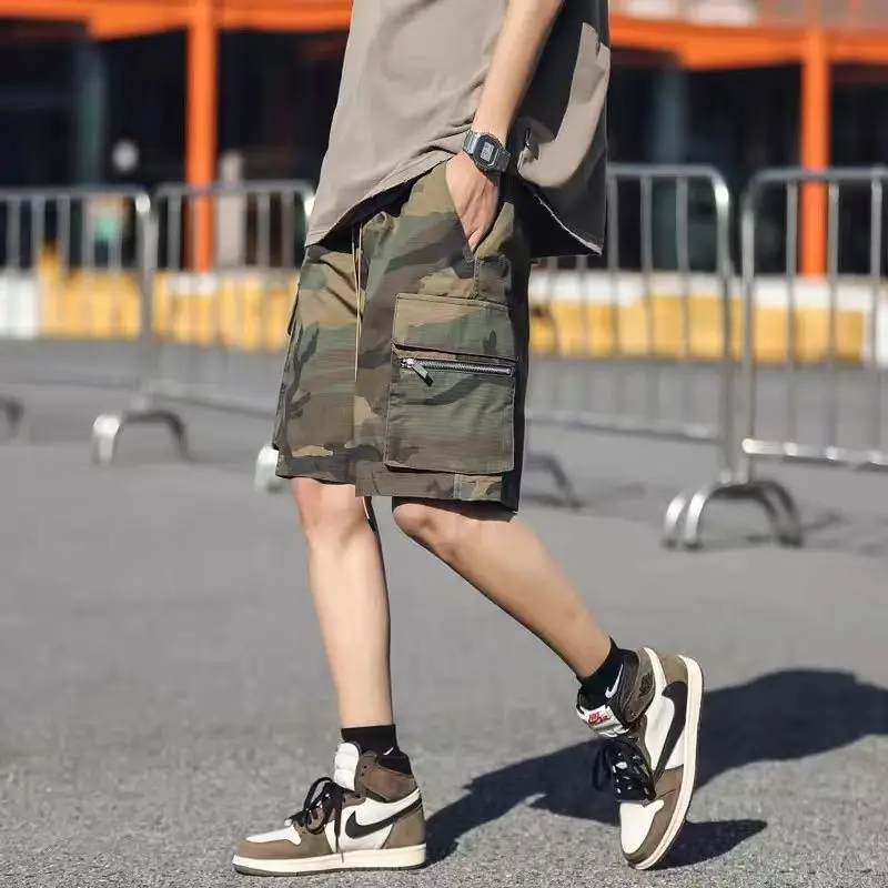 ワーキング ショーツ メンズ アメリカン ハイストリート カモフラージュ 5 ポイント ミッドパンツ レトロ