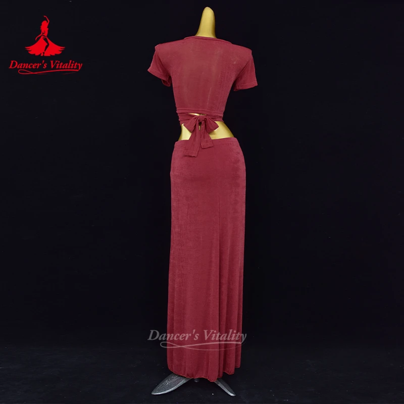 New Belly Dance Clothing Women's Sexy V-neck Short sleeved Top+Sexy Split Long Skirt 2pcs Oriental Dance Practice Clothes