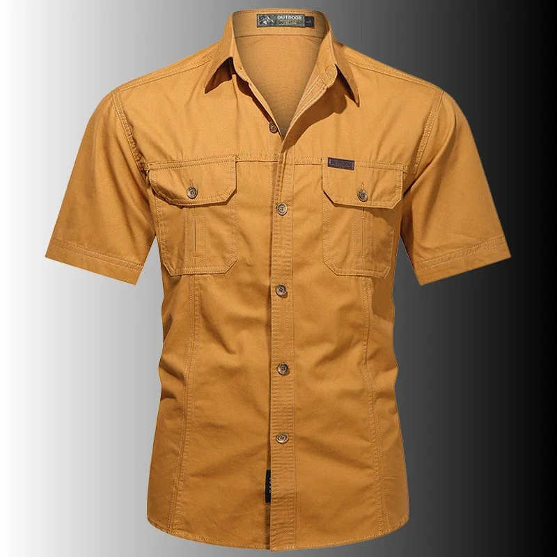 Men Short Sleeve Shirts Casual Work Cotton Slim Fit Shirt Male Tactical Tops Breathable Army Cargo Shirt M-6XL XT802