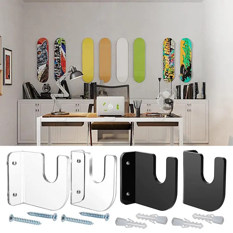 Longboard Wall Mount Acrylic Hanger Display 2pcs Skateboard Deck Organizer Installation Kit Bedroom Garage Shop Studio Wall