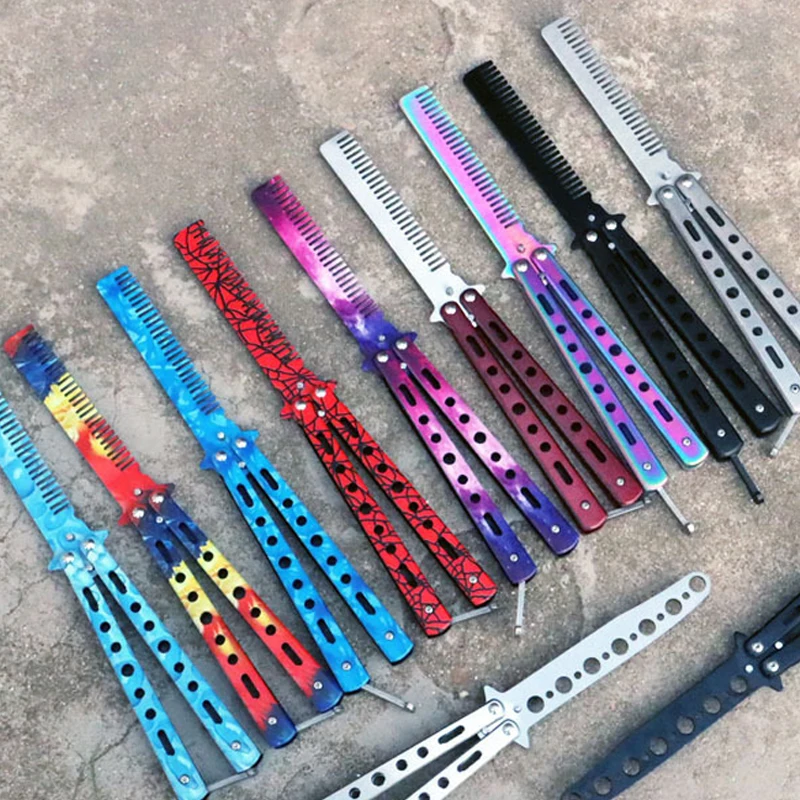 Hot Portable Practice Butterfly Knife Foldable Butterfly Knife Hair Comb Beauty Barber Tool Training Knives Outdoor Trainer Game