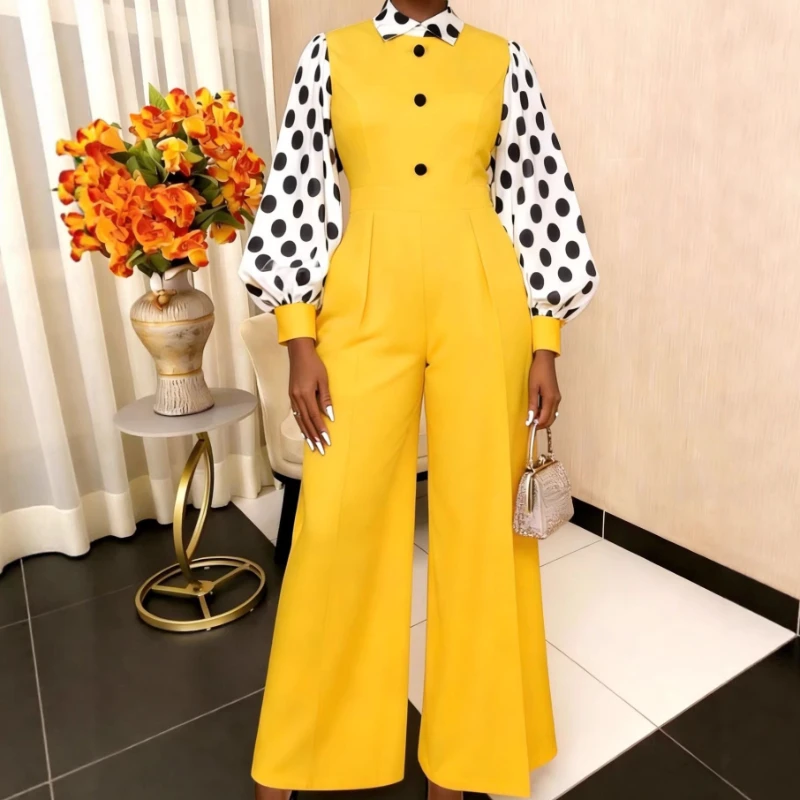 

Jumpsuits Women One Piece Lantern Sleeve Overalls Long Pants Turn Down Collar Tight Waist Rompers Y2k Streetwear Work 2026