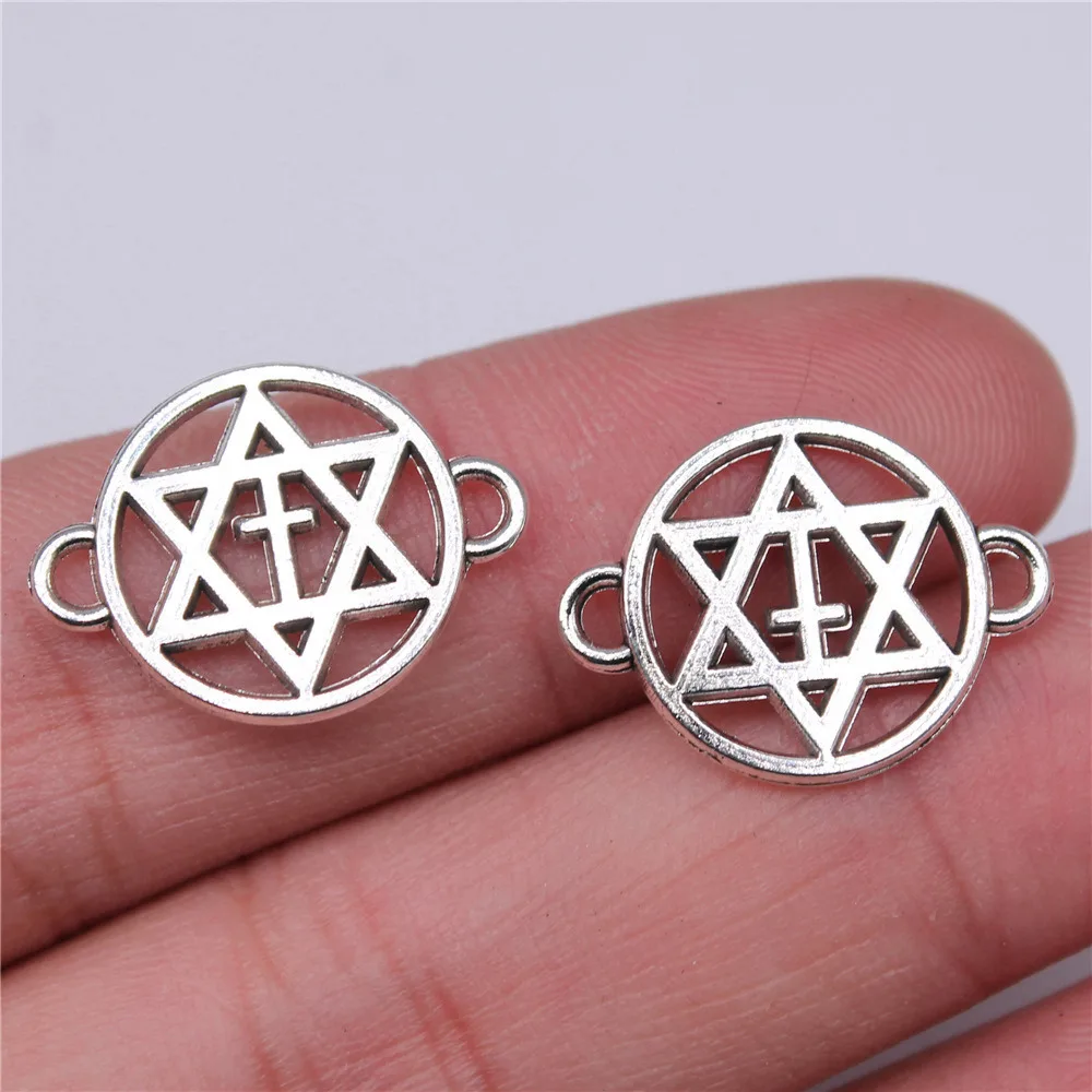 20pcs/lot 21x16mm Star Of David Cross Connector Charms For Jewelry Making Antique Silver Color 0.83x0.63inch