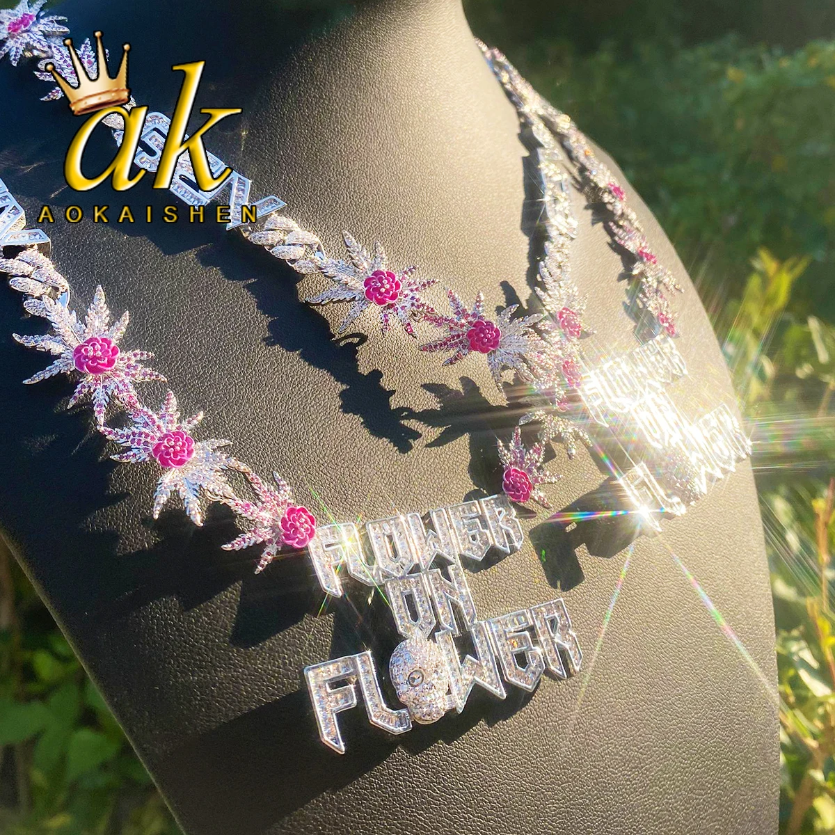 

Aokaishen Iced Out Palm Flower Chain для мужчин, ожерелье, колье 5А, кубический цирконий, ювелирные изделия в стиле хип-хоп