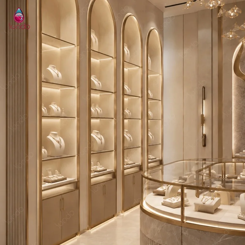 custom.Sundo Commercial Jewelry Fit Solution Custom Display Counter Turnkey Shop Design Gold Jewelry Retail LED Luxury