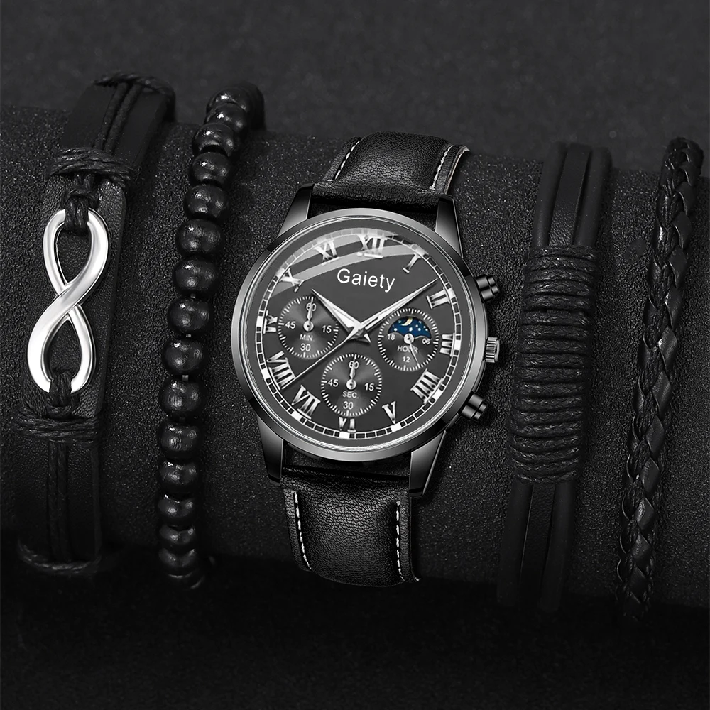 5PC Black Men's Wat…