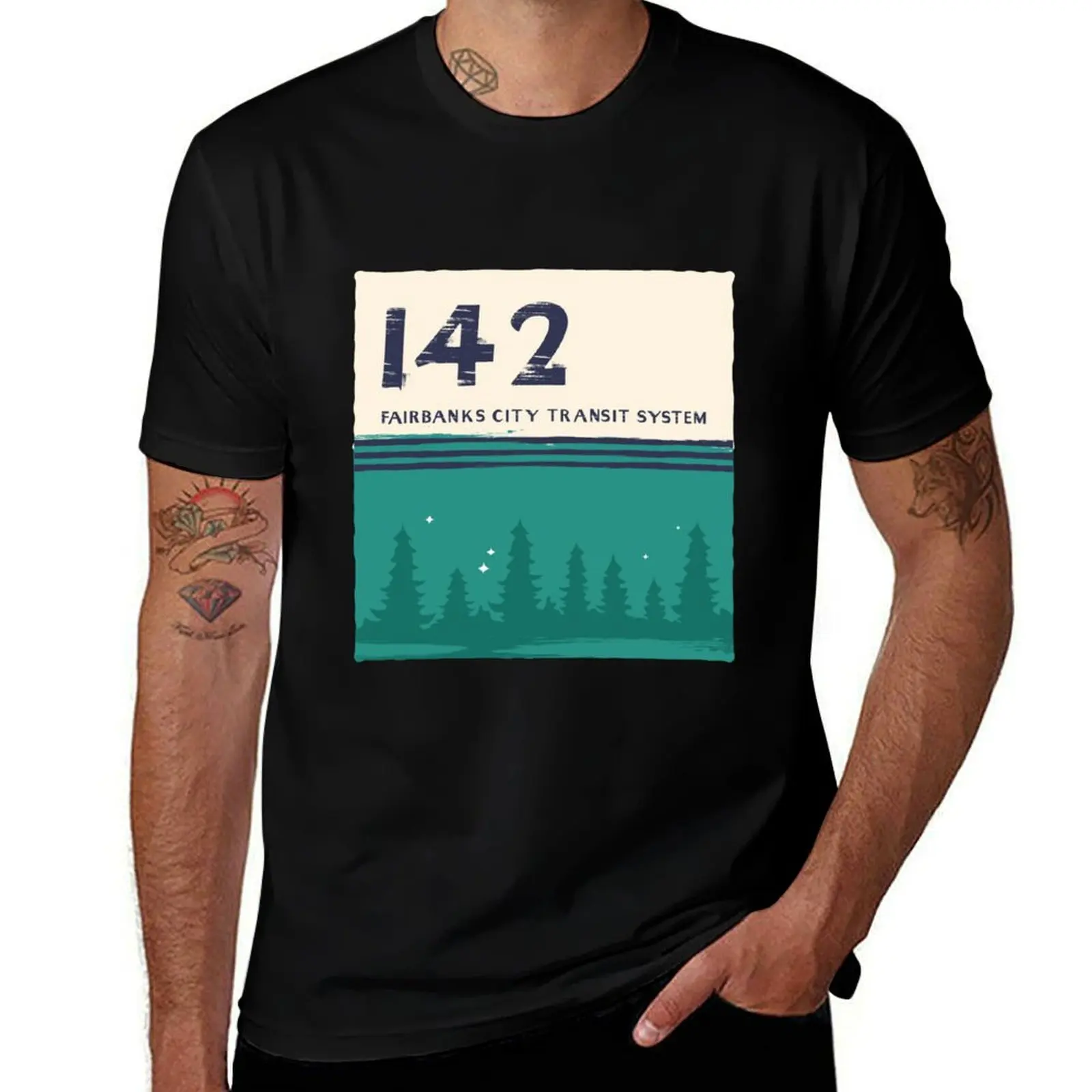 Fairbanks city transit system Magic Bus 142 Type Design T-Shirt Basic Short Sleeve Cotton Blend T-Shirt