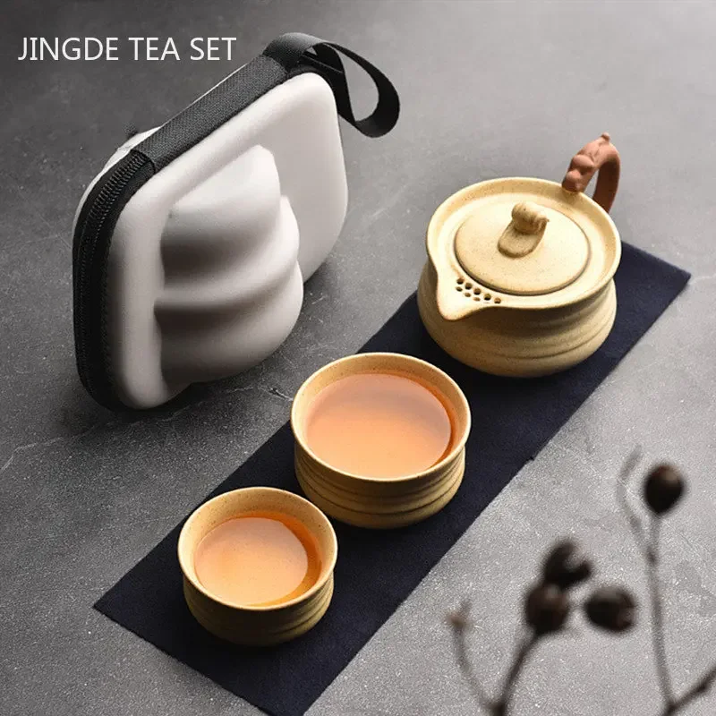 

Ceramic Outdoor Travel Tea Set One Pot Two Cups Tea Infuser Portable Storage Bag Custom Teaware Gifts Tea Pot and Cup Set