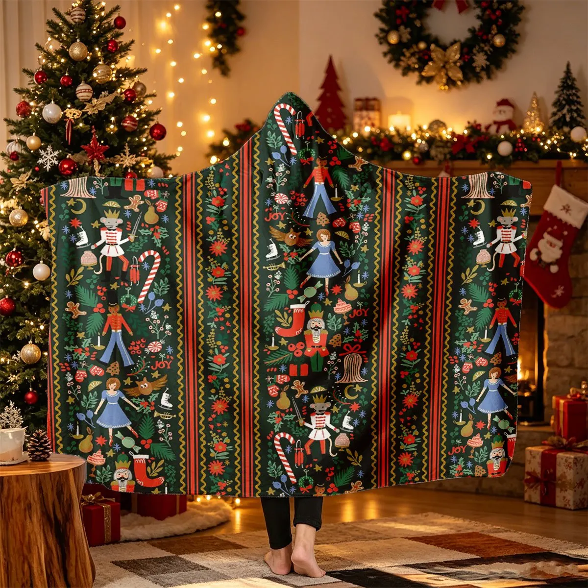 Nutcracker Tale Theme Fleece Hooded Blanket, Wearable Blanket, Halloween Costume Blanket, Christmas Home Blanket
