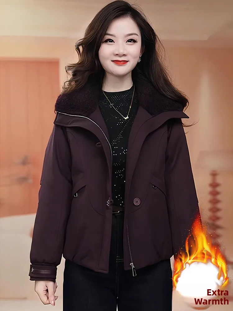 

Sli Unique Women's Cotton Jaet with Fur Collar Thiened Fce Winter New Arrival Ele Little Cotton Coat Outerwear