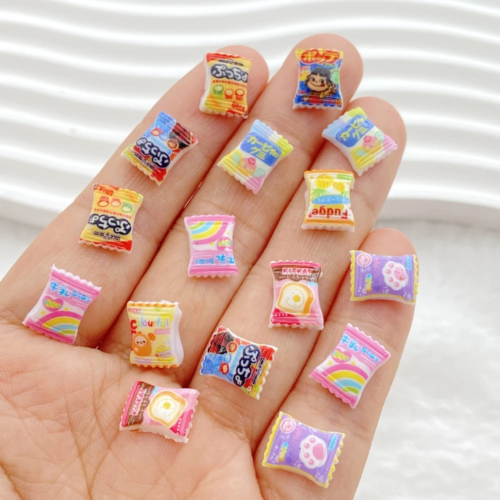 Mélange de breloques en résine pour Nail Art, 50 pièces, Mini dessin animé mignon, bonbons colorés pour la saint-valentin, bricolage artisanal pour décorations d'ongles 3D, bijoux