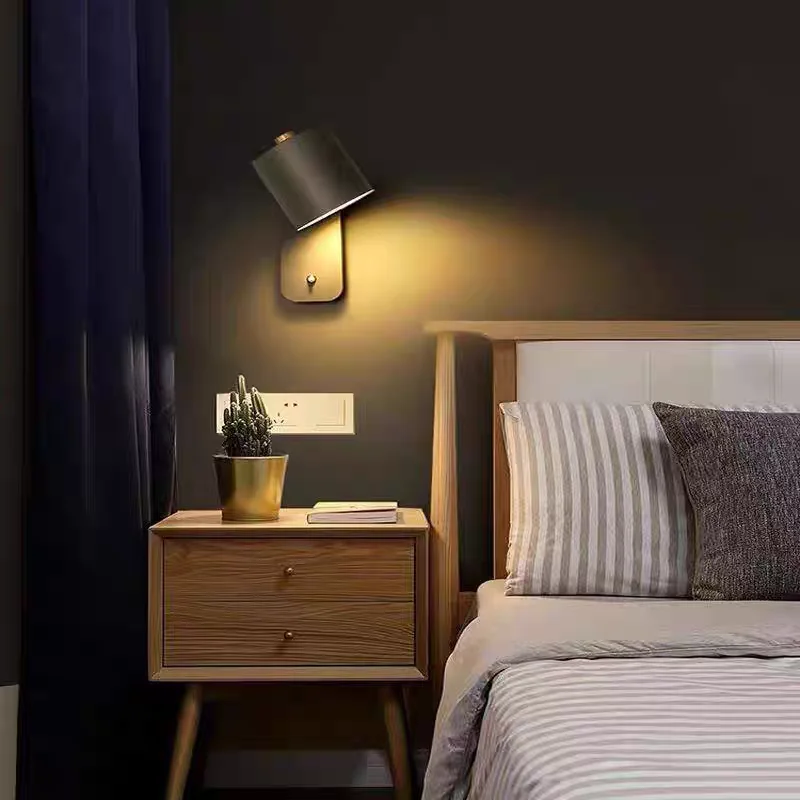 Turnable Gray Green Wood Sconce Metal Head Wall Lamp Modern Macaron Color Living Dining Room Bedside Porch Study Desk Lighting