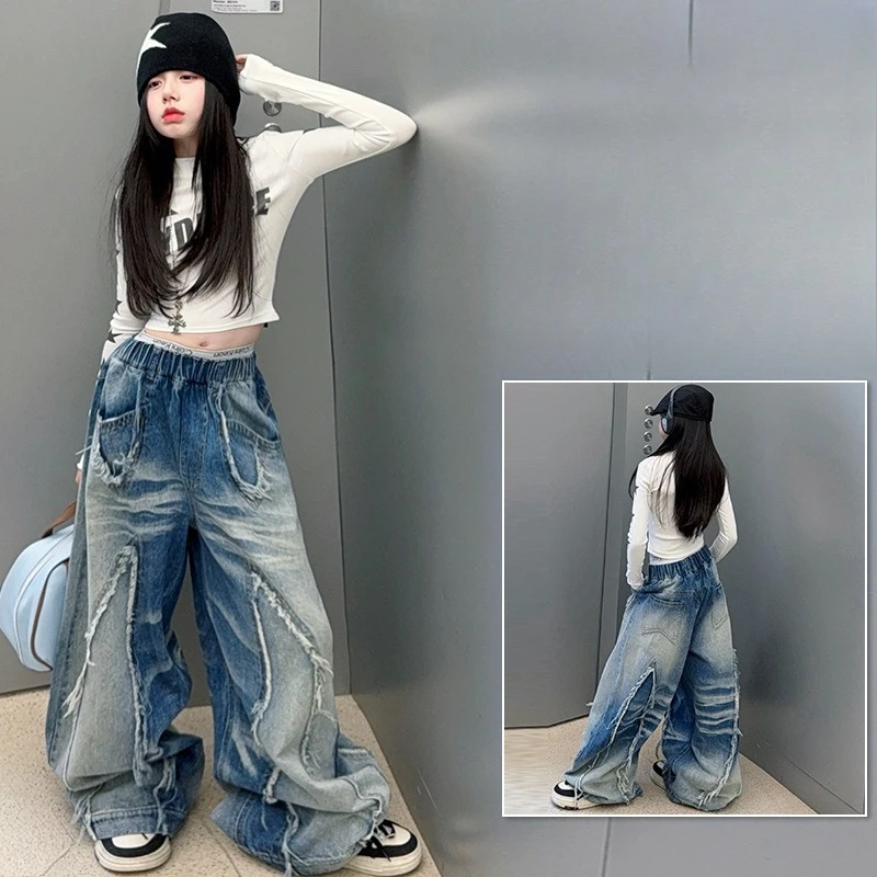 

2026 Girls American Retro Tee, Spring New White Long Sleeve Slim Fit Top with Star Print