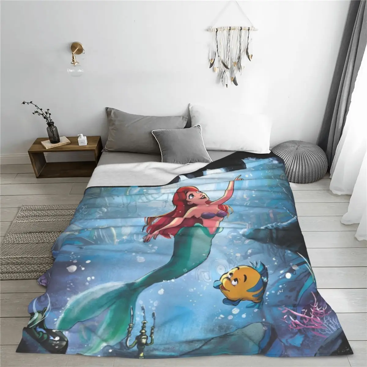 The Little Mermaid Cartoon Blanket Coral Fleece Plush Decoration Ariel Princess Portable Super Soft Throw Blanket Bedding Throws