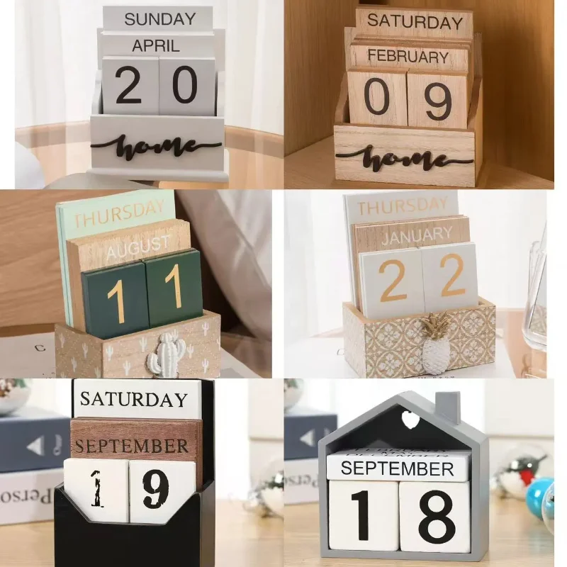 

Elegant Wood Calendar Wooden Square Calendar Desktop Decoration Calendar Perpetual Flip For Office Block Standing Daily Blocks