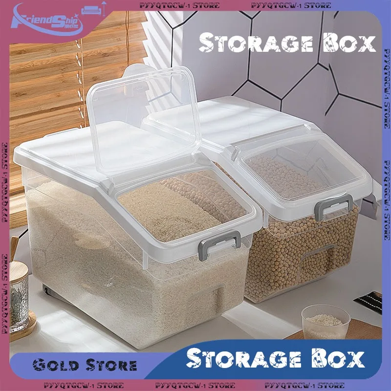 Plastic Storage Box Large Capacity Kitchen Rice Organizer Moisture-proof Rice Bucket Cereals Bucket Multi-function Storage Boxes