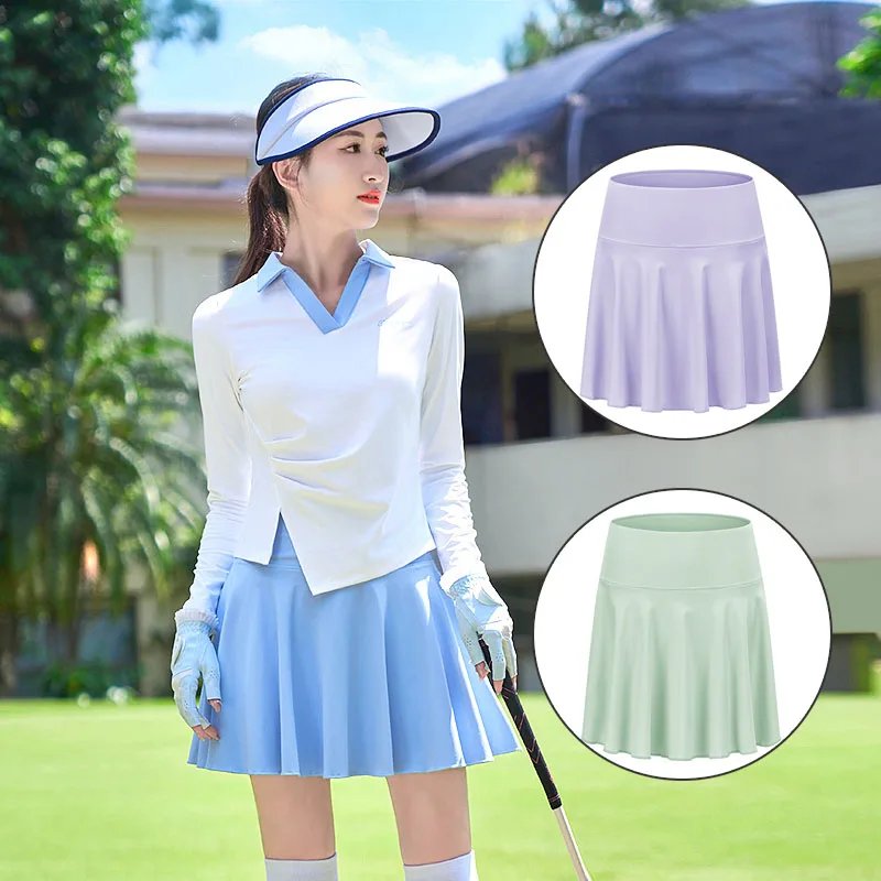 

TTYGJ Women Anti-light Elastic Golf Short Skirt Female Breathable High Waist Skort Pleated A-Lined Culotte Elegant Tutu Skirt