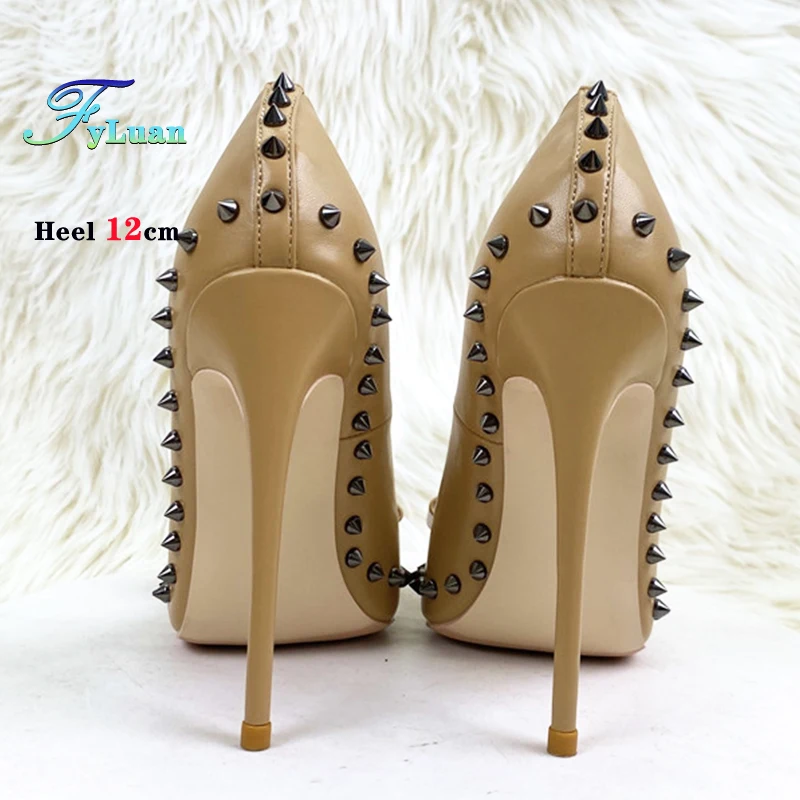 デザイナーレディースシューズヌードカラーリベットハイヒール8CM 10CM 12CMファッションポインテッドトゥパーティーシューズ女性用ボウノットスティレットパンプス