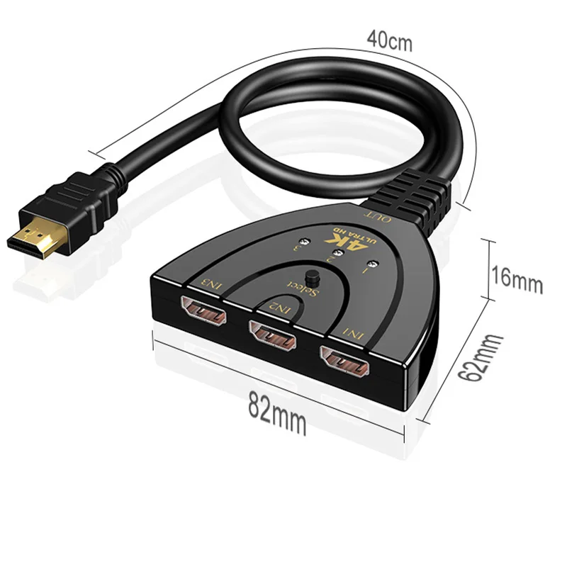 10個入り HDMI 3入力1出力 4K HDTVビデオケーブルスイッチャー 8Kスプリッター フルHDピグテールケーブル 3ポートセレクター USB出力コンバーター