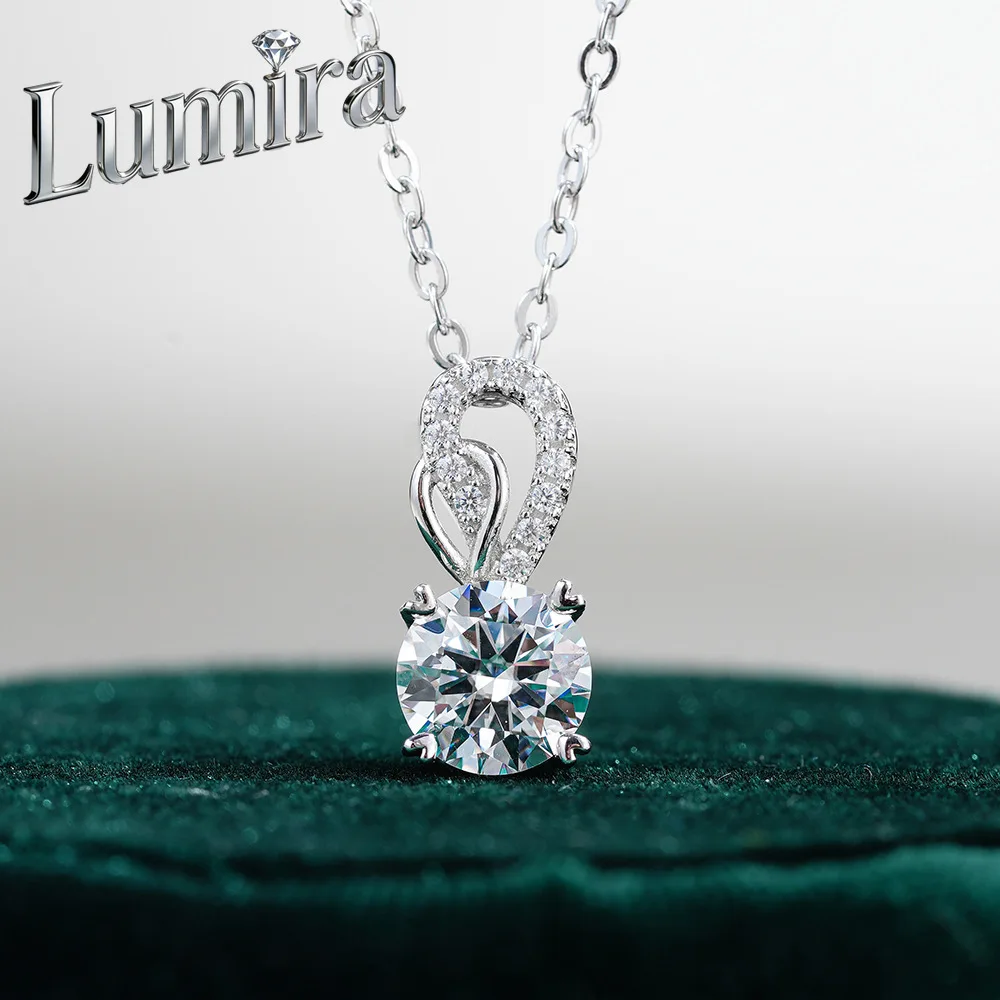 Lumira Platinum PT950 1 Carat Moissanite Necklace for Women, Fashionable Classic Four-Prong Pendant Jewelry Gift