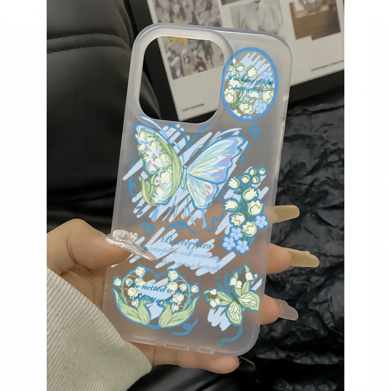 Linglan-funda de teléfono a prueba de golpes para iPhone, carcasa moderna con diseño de flores y mariposas para modelos 15 Pro Max, 14 Plus, 13, 12, 11, XR, X, XS, 8 y 7