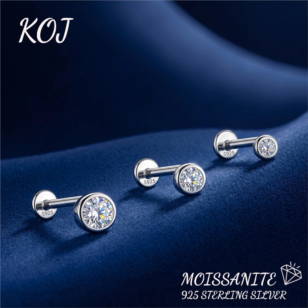 KOJ 1PC 925 Sterling Silver Butterfly Leaf Cluster Moissanite Flat Back Cartilage Stud Helix Tragus Piercing Ear Jewelry Gift