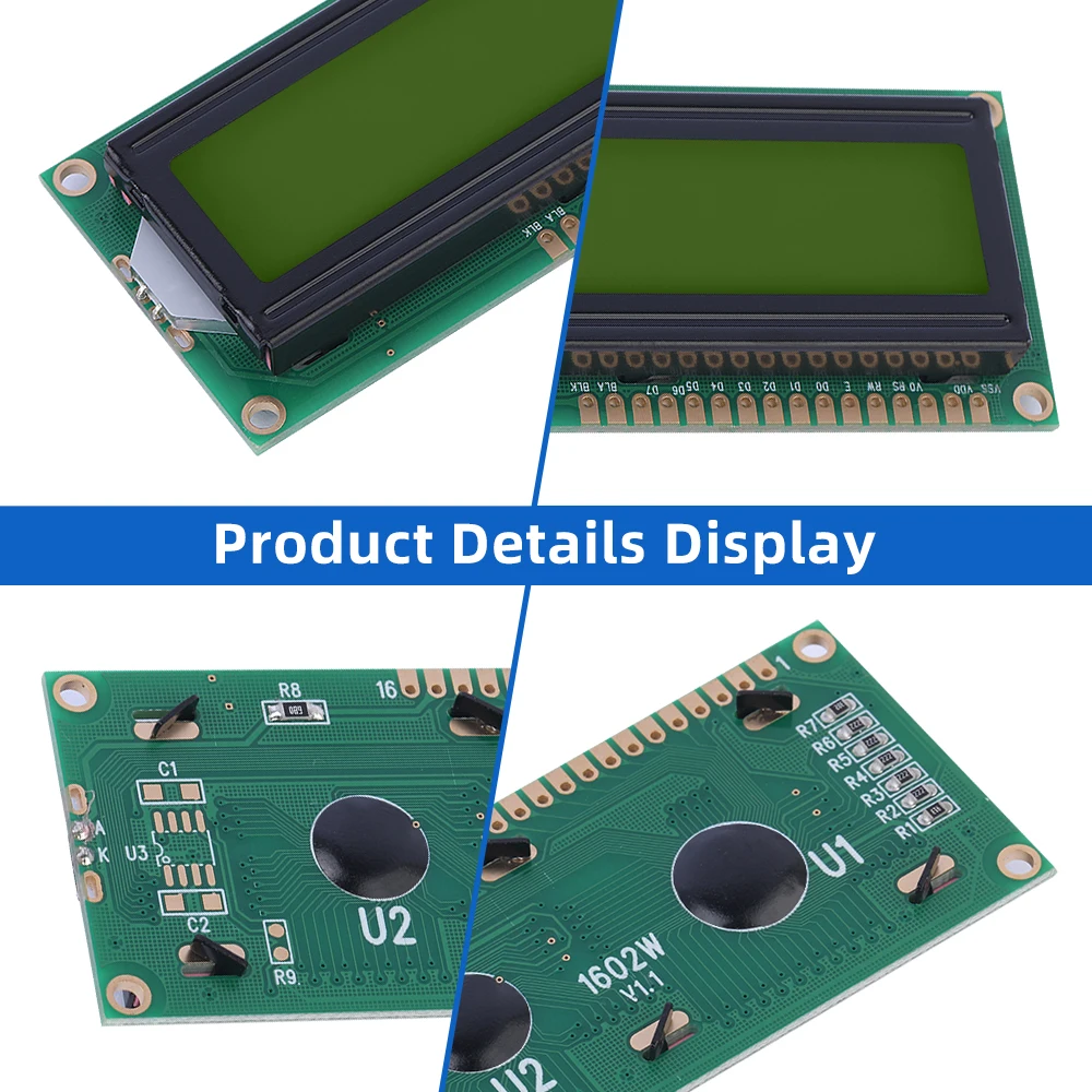 유럽 옐로우 그린 필름 LCD 문자 화면, 1602W 풀 앵글 와이드 온도 범위, 2X16 LCD STN 하이 프레임, 12mm ST7066U