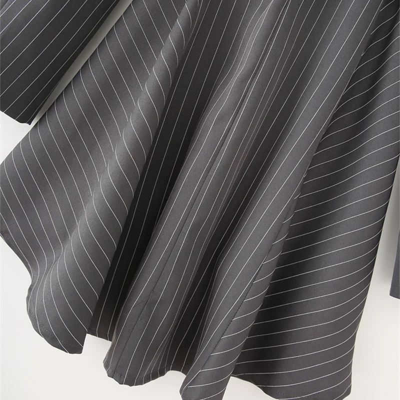 KEANKETIAN PRIMAVERA/otoño nuevo traje de rayas grises de diseño Irregular para mujer prendas de vestir exteriores para oficina con cinturón abrigo ajustado de longitud media