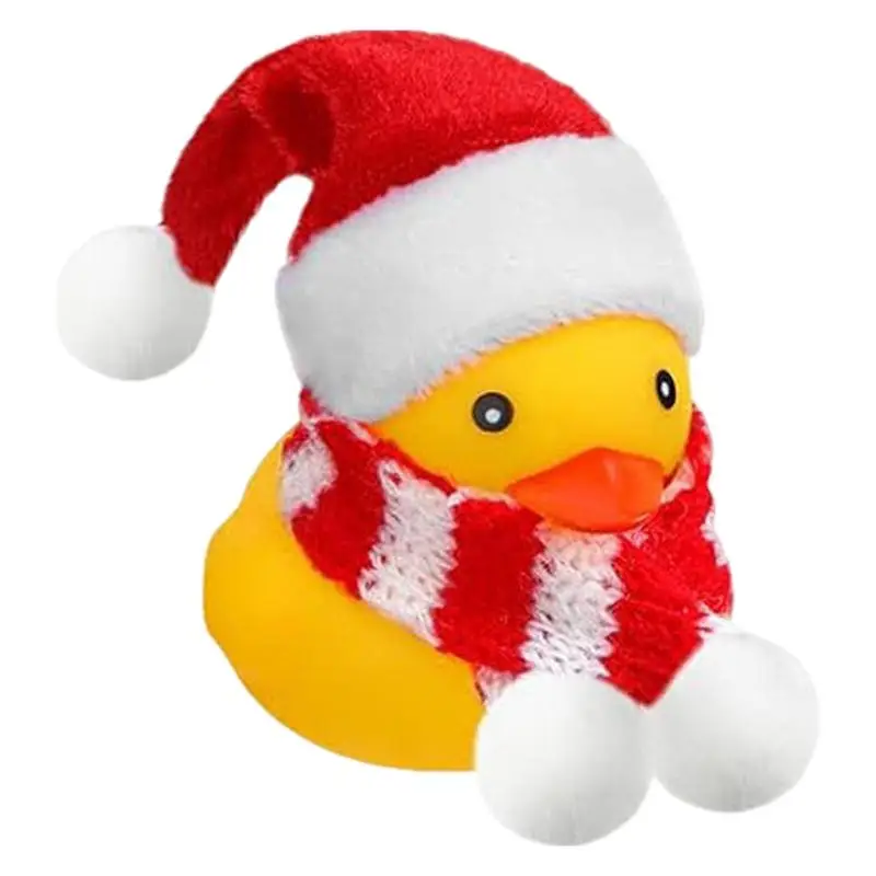 Small Rubber Duck Yellow Duck Car Dashboard Ornament With Hat And Scarf Squeeze Squeaky Duck Miniature Bath Toys