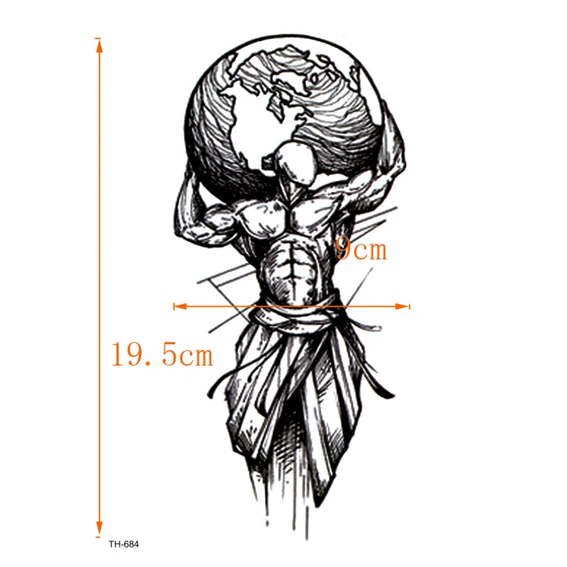 Man with his shoulders on the earth Waterproof Temporary Tattoo sticker high quality Fake Tattoo sleeves Henna Tatoo Tatuagem