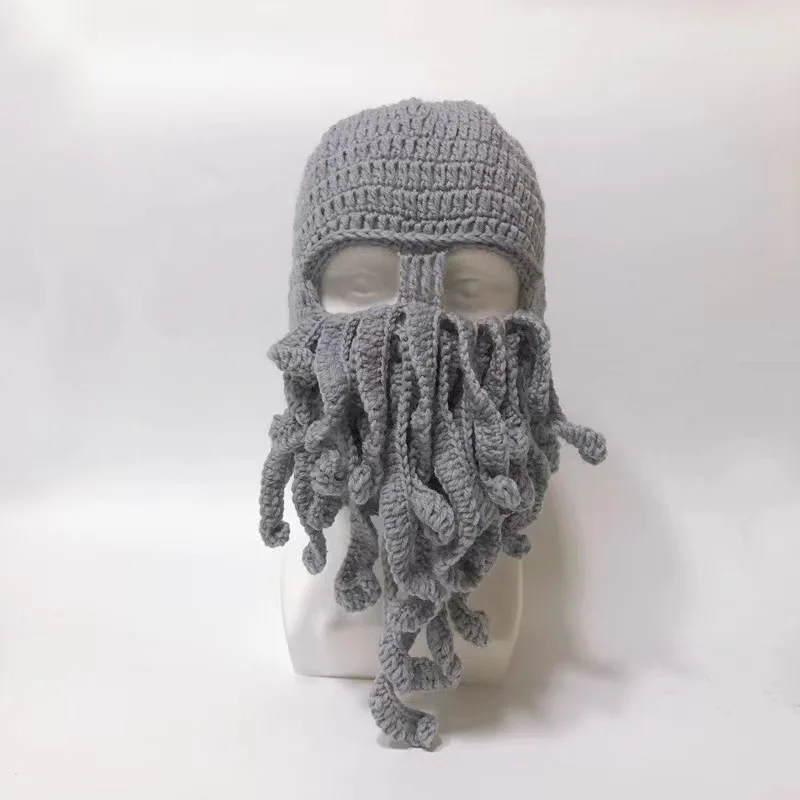 New Funny Handmade Tentacle Octopus Hat Crochet Cthulhu Beard Beanie Men\'s Women\'s Knit Wind Mask Cap Ski Halloween Animal Gift