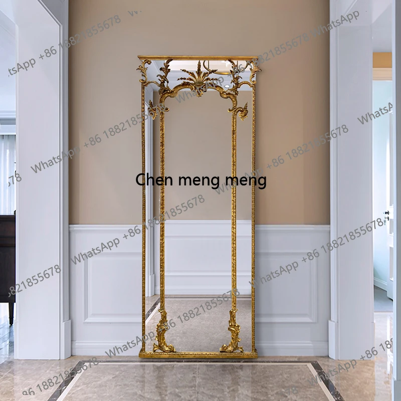 

Vintage Full-Length Floor Mirror European Style Villa Living Room Cloakroom Carved Decorative Dressing Mirror Custom Size