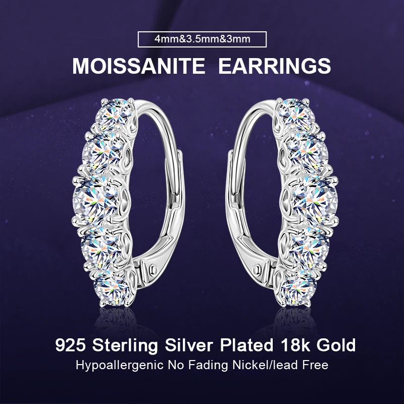 

IOGOU пятиконечные серьги-кольца с муассанитом цвета D для женщин, настоящее серебро 925 пробы, клипсы, пряжки для ушей, 0,9 карата, подарок на помолвку