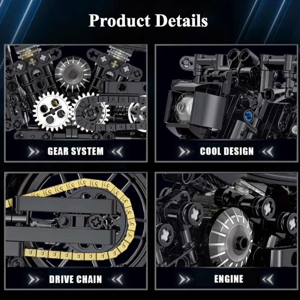 Motos técnicos 1:8, modelo de bloques de construcción, campeones de velocidad de ciudad, moto moderna, ladrillos, modelo de juguete para ensamblaje para niños y adultos